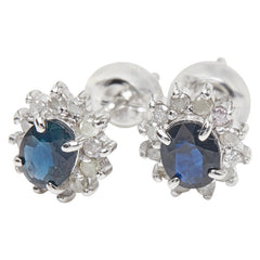 K14WG ホワイトゴールド サファイア ダイヤ0.26ct ピアス レディース 【中古】