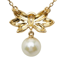 ミキモト K18YG イエローゴールド アコヤパール7.2mm ダイヤ0.02ct ネックレス レディース MIKIMOTO 【中古】