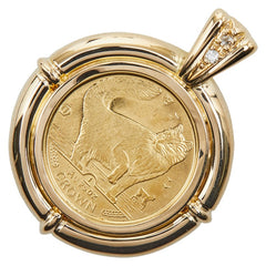K24YG イエローゴールド K18YG イエローゴールド ダイヤ0.016ct マン島キャット金貨 1991年 1/25oz ノルウェー猫 ペンダントトップ レディース 【中古】