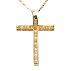 K18YG イエローゴールド ダイヤ0.20ct クロスモチーフ ネックレス レディース 【中古】