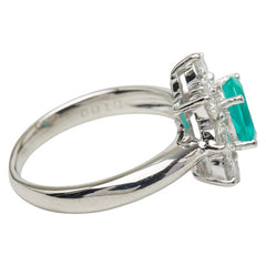 Pt900 プラチナ エメラルド0.76ct ダイヤ1.00ct フラワーモチーフ リング 指輪 レディース 8.5号 【中古】