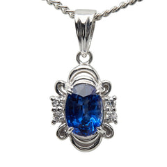 Pt900 プラチナ Pt850 プラチナ サファイア ダイヤ ペンダントネックレス レディース 【中古】