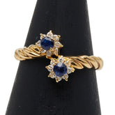 K18YG イエローゴールド サファイア ダイヤ0.16 リング 指輪 レディース 11号 【中古】