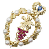 K18YG イエローゴールド クオーツ ダイヤ0.07ct パール3.4~4.0mm ルビー0.46ct サファイア0.27ct BIBLE ペンダントトップ レディース 【中古】