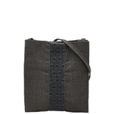エルメス エールライン 斜め掛け ショルダーバッグ ポシェット グレー ブラック キャンバス レディース HERMES 【中古】