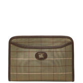 バーバリー チェック クラッチバッグ セカンドバッグ カーキ マルチカラー キャンバス レザー レディース BURBERRY 【中古】