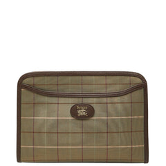 バーバリー チェック クラッチバッグ セカンドバッグ カーキ マルチカラー キャンバス レザー レディース BURBERRY 【中古】