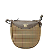 バーバリー チェック ショルダーバッグ カーキグリーン ブラウン キャンバス レザー レディース BURBERRY 【中古】