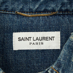 サンローラン デニム シャツワンピース 半袖 サイズS インディゴブルー コットン レディース SAINT LAURENT 【中古】