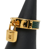 エルメス ケリー カデナ モチーフ スカーフリング ゴールド グリーン メッキ リザード レディース HERMES 【中古】