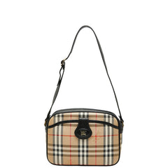 バーバリー ノバチェック シャドーホース ショルダーバッグ ベージュ ブラック キャンバス レザー レディース BURBERRY 【中古】