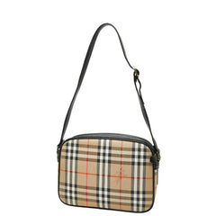 バーバリー ノバチェック シャドーホース ショルダーバッグ ベージュ ブラック キャンバス レザー レディース BURBERRY 【中古】