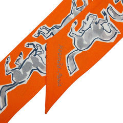エルメス ツイリー chevaux en liberte 自由の馬 スカーフ オレンジ ホワイト レディース HERMES 【中古】