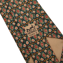エルメス 総柄 ネクタイ グリーン マルチカラー シルク メンズ HERMES 【中古】