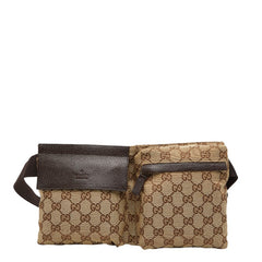 グッチ GGキャンバス ボディバッグ ウエストバッグ 28566 ベージュ ブラウン キャンバス レザー レディース GUCCI 【中古】