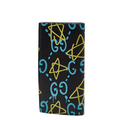 グッチ ゴースト スター プリント 長財布 448466 ブラック ブルー イエロー レザー レディース GUCCI 【中古】