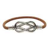 エルメス アタメ ブレスレット シルバー ブラウン メタル レザー レディース HERMES 【中古】