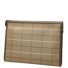 バーバリー チェック クラッチバッグ セカンドバッグ カーキ ブラウン キャンバス レザー レディース BURBERRY 【中古】