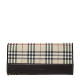 バーバリー ノバチェック 長財布 ベージュ ブラウン ナイロン レザー レディース BURBERRY 【中古】