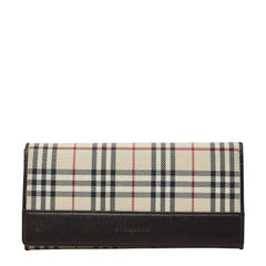 バーバリー ノバチェック 長財布 ベージュ ブラウン ナイロン レザー レディース BURBERRY 【中古】