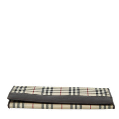 バーバリー ノバチェック 長財布 ベージュ ブラウン ナイロン レザー レディース BURBERRY 【中古】