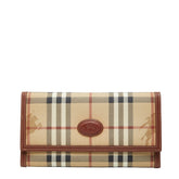 バーバリー ノバチェック シャドーホース 長財布 ベージュ ブラウン PVC レザー レディース BURBERRY 【中古】