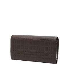 バーバリー エンボスチェック 長財布 ブラウン レザー レディース BURBERRY 【中古】