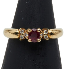 K18YG イエローゴールド ルビー0.68ct ダイヤ0.06ct リング 指輪 レディース 10号 【中古】