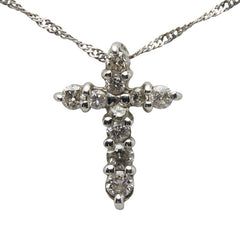 Pt900 プラチナ Pt850 プラチナ ダイヤ0.20ct クロス 十字架 モチーフ ペンダントネックレス レディース 【中古】