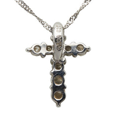 Pt900 プラチナ Pt850 プラチナ ダイヤ0.20ct クロス 十字架 モチーフ ペンダントネックレス レディース 【中古】