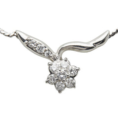 Pt900 プラチナ Pt850 プラチナ ダイヤ0.34ct フラワー 花 モチーフ ペンダントネックレス レディース 【中古】
