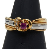 K18YG イエローゴールド Pt900 プラチナ ルビー ダイヤ0.02ct リング 指輪 レディース 10号 【中古】