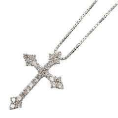 K18WG ホワイトゴールド ダイヤ0.50ct クロス 十字架 モチーフ ペンダントネックレス レディース 【中古】