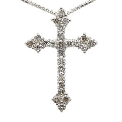 K18WG ホワイトゴールド ダイヤ0.50ct クロス 十字架 モチーフ ペンダントネックレス レディース 【中古】