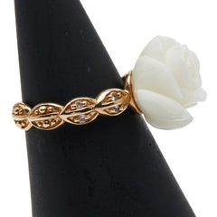 K10YG イエローゴールド 色石 ローズ 薔薇 モチーフ リング 指輪 レディース 11.5号 【中古】