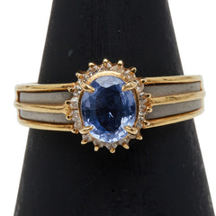 K18YG イエローゴールド Pt900 プラチナ サファイア1.08ct ダイヤ0.14ct リング 指輪 レディース 12号 【中古】