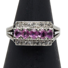 Pt900 プラチナ サファイア ダイヤ リング 指輪 レディース 10号 【中古】