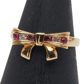 K18YG イエローゴールド ルビー0.036ct ダイヤ リボン モチーフ リング 指輪 レディース 5号 【中古】