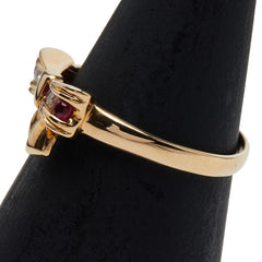 K18YG イエローゴールド ルビー0.036ct ダイヤ リボン モチーフ リング 指輪 レディース 5号 【中古】