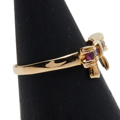 K18YG イエローゴールド ルビー0.036ct ダイヤ リボン モチーフ リング 指輪 レディース 5号 【中古】