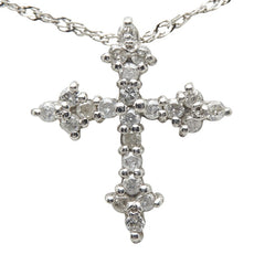 Pt900 プラチナ Pt850 プラチナ ダイヤ0.20ct クロス 十字架 モチーフ ペンダントネックレス レディース 【中古】