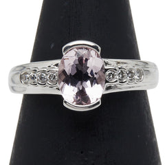 K14WG ホワイトゴールド モルガナイト ダイヤ0.10ct リング 指輪 レディース 11号 【中古】