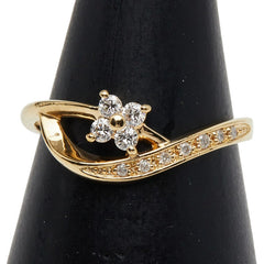 K18YG イエローゴールド ダイヤ0.08ct ダイヤ0.07ct 花モチーフ リング 指輪 レディース 10.5号 【中古】