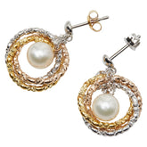 Pt900 プラチナ K18YG/PG/WG アコヤパール6.8mm トリニティ ピアス レディース 【中古】