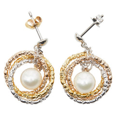 Pt900 プラチナ K18YG/PG/WG アコヤパール6.8mm トリニティ ピアス レディース 【中古】