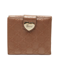 グッチ グッチシマ ハート ロゴ 二つ折り財布 203549 4276 ベージュ ブラウン キャンバス レザー レディース GUCCI 【中古】