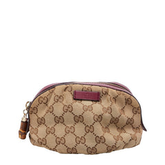 グッチ GGキャンバス バンブー コスメポーチ アクセサリーポーチ 246175 ブラウン パープル キャンバス レザー レディース GUCCI 【中古】