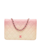 シャネル マトラッセ ココマーク 斜め掛け チェーンウォレット ショルダーバッグ ピンク ベージュ レザー レディース CHANEL 【中古】