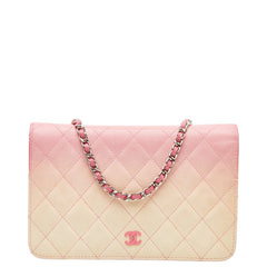 シャネル マトラッセ ココマーク 斜め掛け チェーンウォレット ショルダーバッグ ピンク ベージュ レザー レディース CHANEL 【中古】