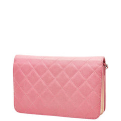 シャネル マトラッセ ココマーク 斜め掛け チェーンウォレット ショルダーバッグ ピンク ベージュ レザー レディース CHANEL 【中古】